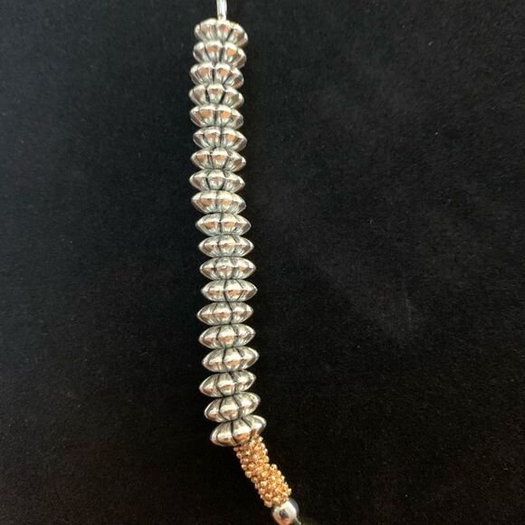 Long beaded necklace silver gold - Picture 3 of 6